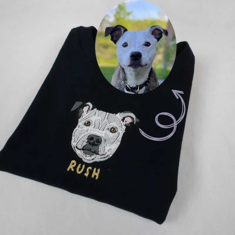 Sweat Personnalisé avec Portrait Brodé de Votre Animal – Broderie au Centre