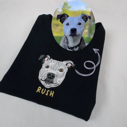 Sweat Personnalisé avec Portrait Brodé de Votre Animal – Broderie au Centre